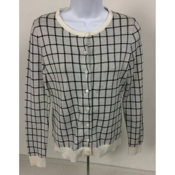 Ann Taylor Factory Womens Cardigan Sweater Size M Brown White Check Button Down - Picture 6 of 13
